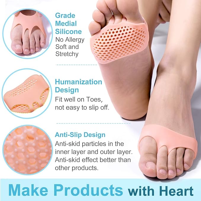 Silicone Gel Half Toe Heel Sleeves Pain Relief Insoles, Pack of 5