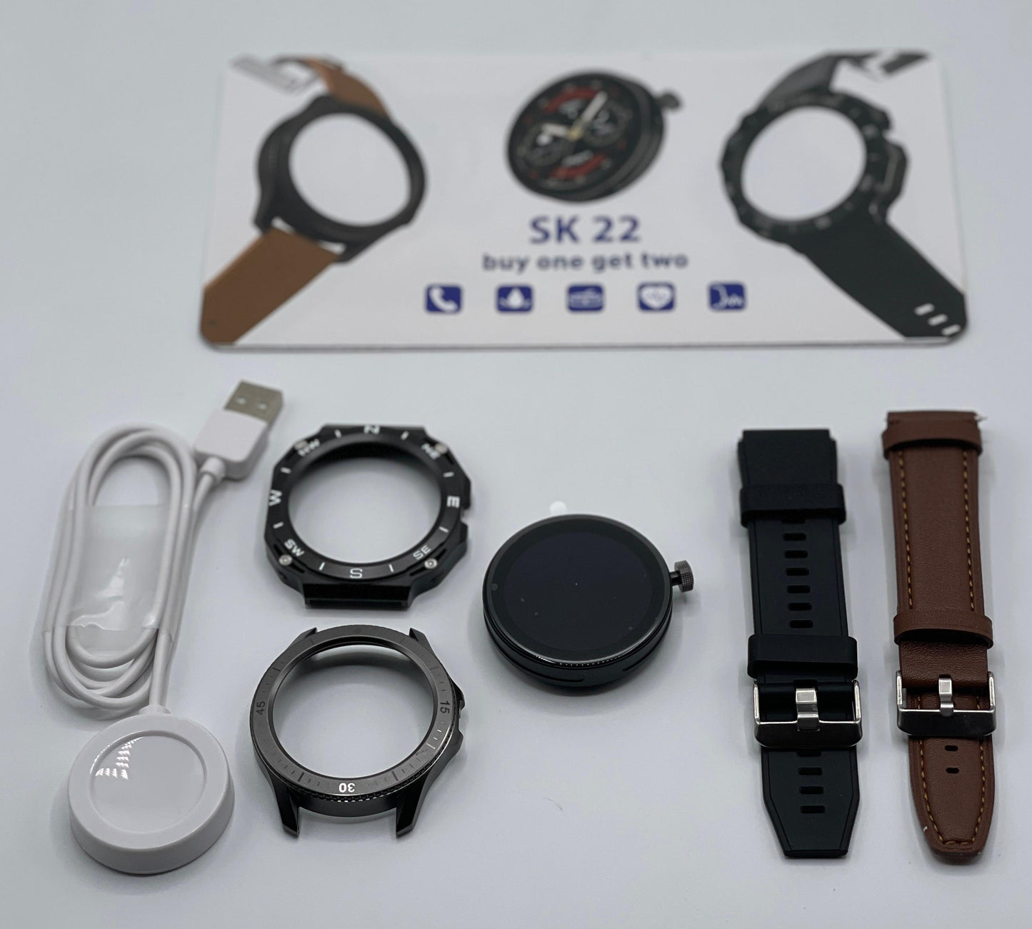 SK 22 Smartwatch 2 Bodies, 2 Straps, AMOLED Display