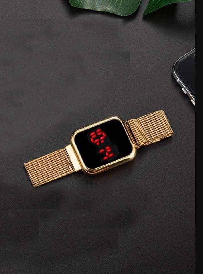 Touch LED Magnetic Watch Unisex Digital Sports Watch (Golden)