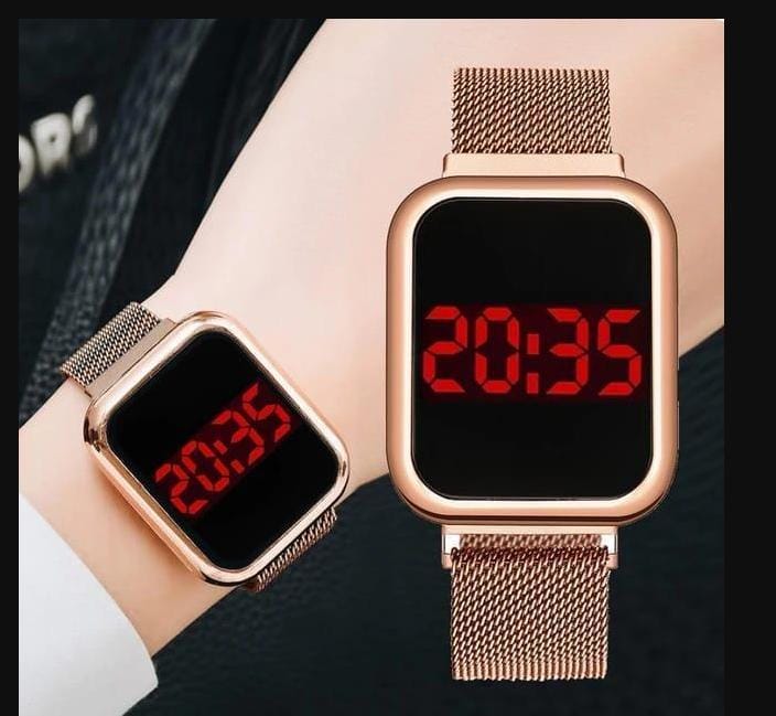 Touch LED Magnetic Watch Unisex Digital Sports Watch (Golden)