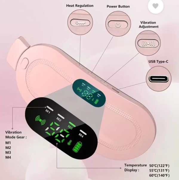 Menstrual Heating Pad Belt Cramp Relief with 3 Heat Levels & 4 Massage Modes