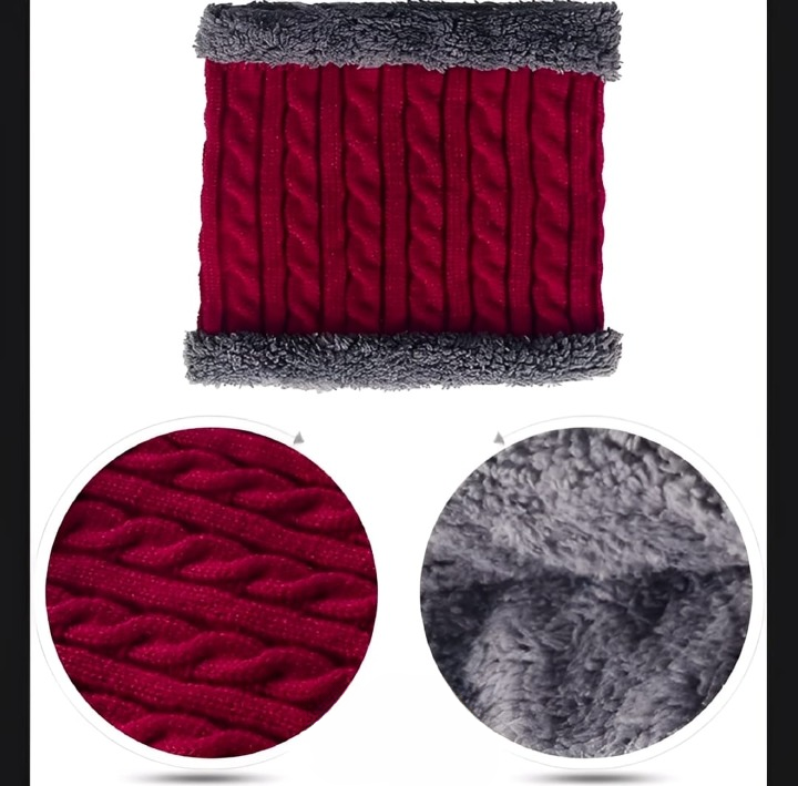 Wool Cap & Neck Warmer Set Fleece Mask Beanie for Men & Women