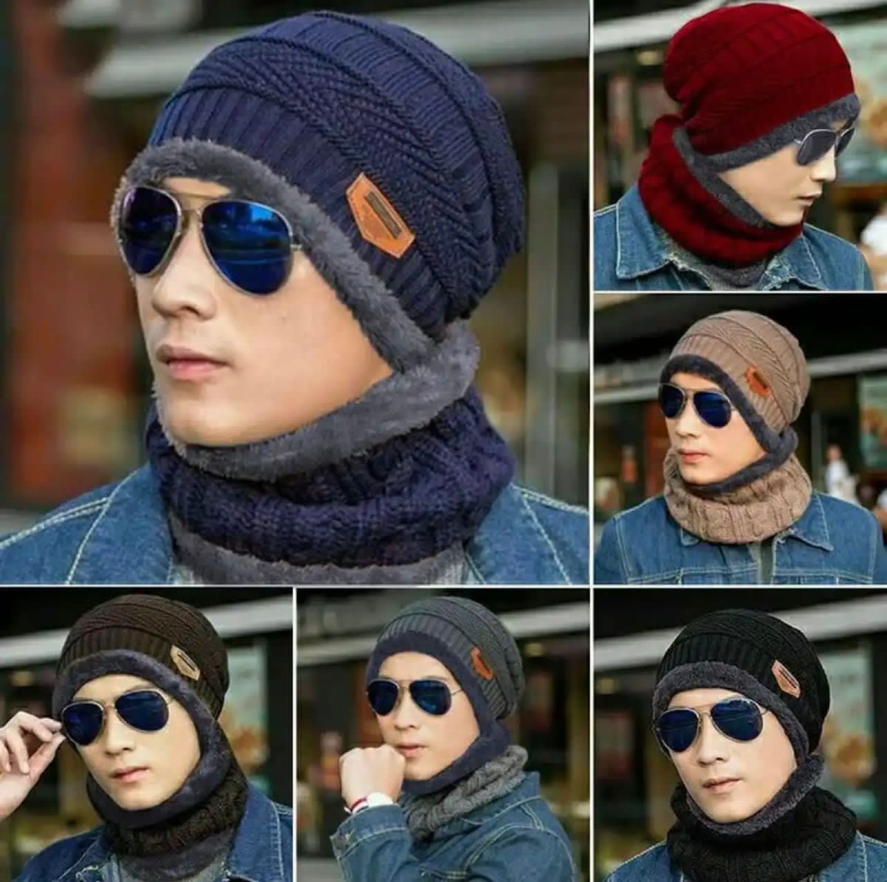 Wool Cap & Neck Warmer Set Fleece Mask Beanie for Men & Women