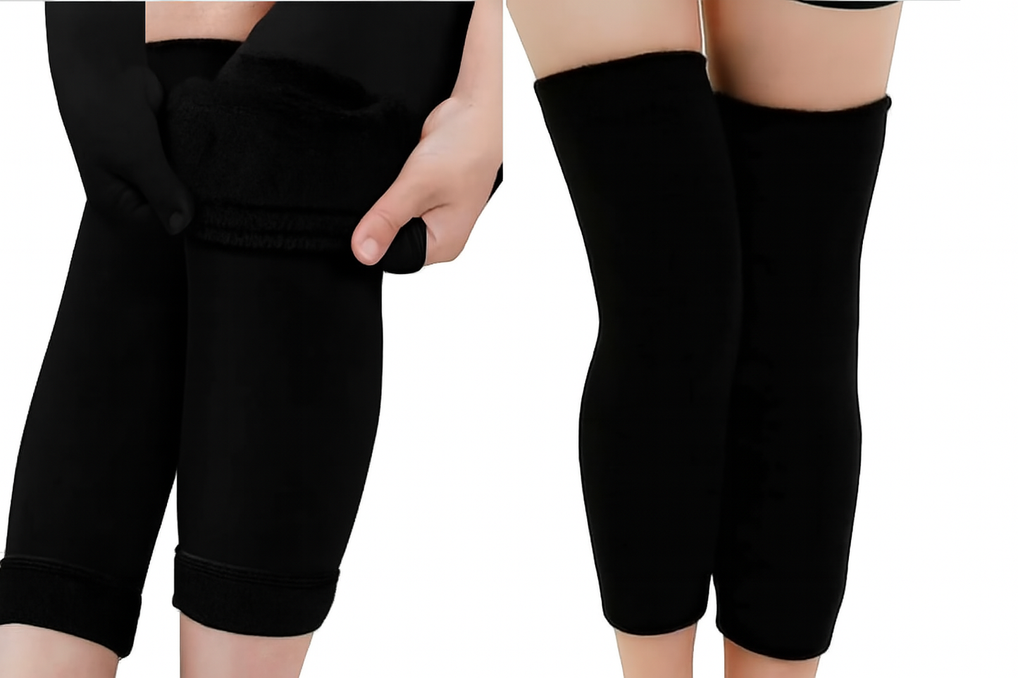 Thermal Wool Knee Brace Sleeves Warm Support & Pain Relief (Black, 1 Pair)