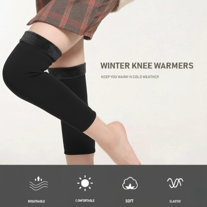 Thermal Wool Knee Brace Sleeves Warm Support & Pain Relief (Black, 1 Pair)