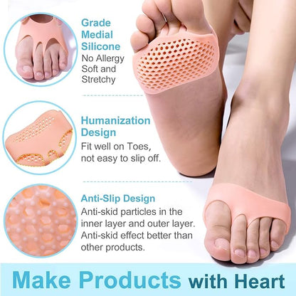 Silicone Gel Half Toe Heel Sleeves Pain Relief Insoles, Pack of 5