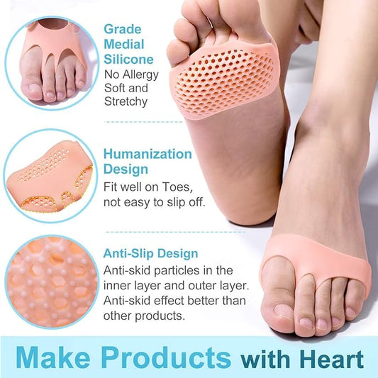Silicone Gel Half Toe Heel Sleeves Pain Relief Insoles, Pack of 5