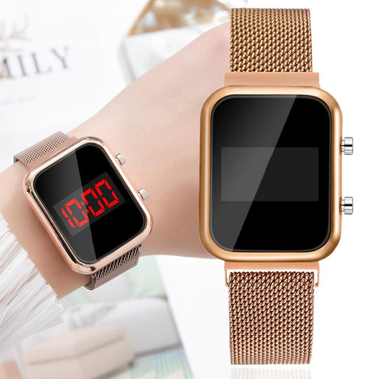 Touch LED Magnetic Watch  Unisex Digital Sports Watch (Golden)