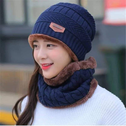 Wool Cap & Neck Warmer Set Fleece Mask Beanie for Men & Women