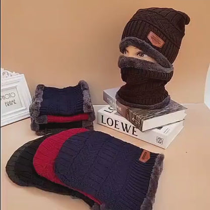 Wool Cap & Neck Warmer Set Fleece Mask Beanie for Men & Women